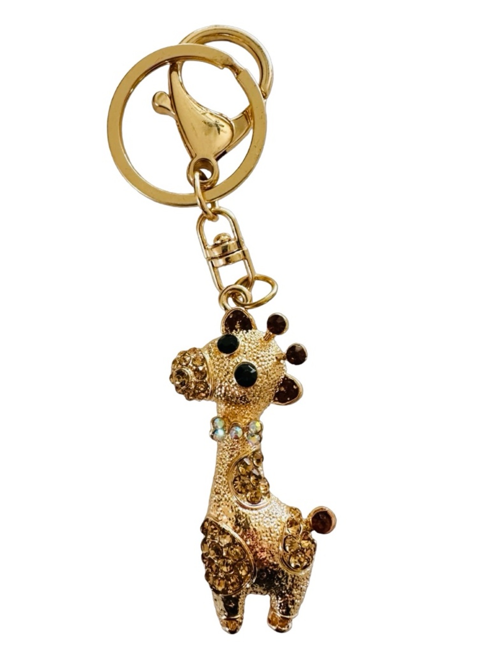 Gold-tone Jeweled Giraffe Keychain Ring Handbag Charm 5” Luxury